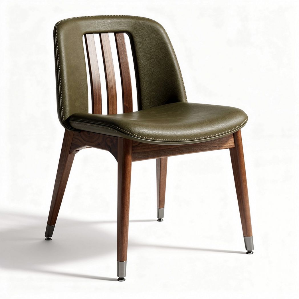 Wooden dining chair with green synthetic leather seat 45 x 45 x 80cm