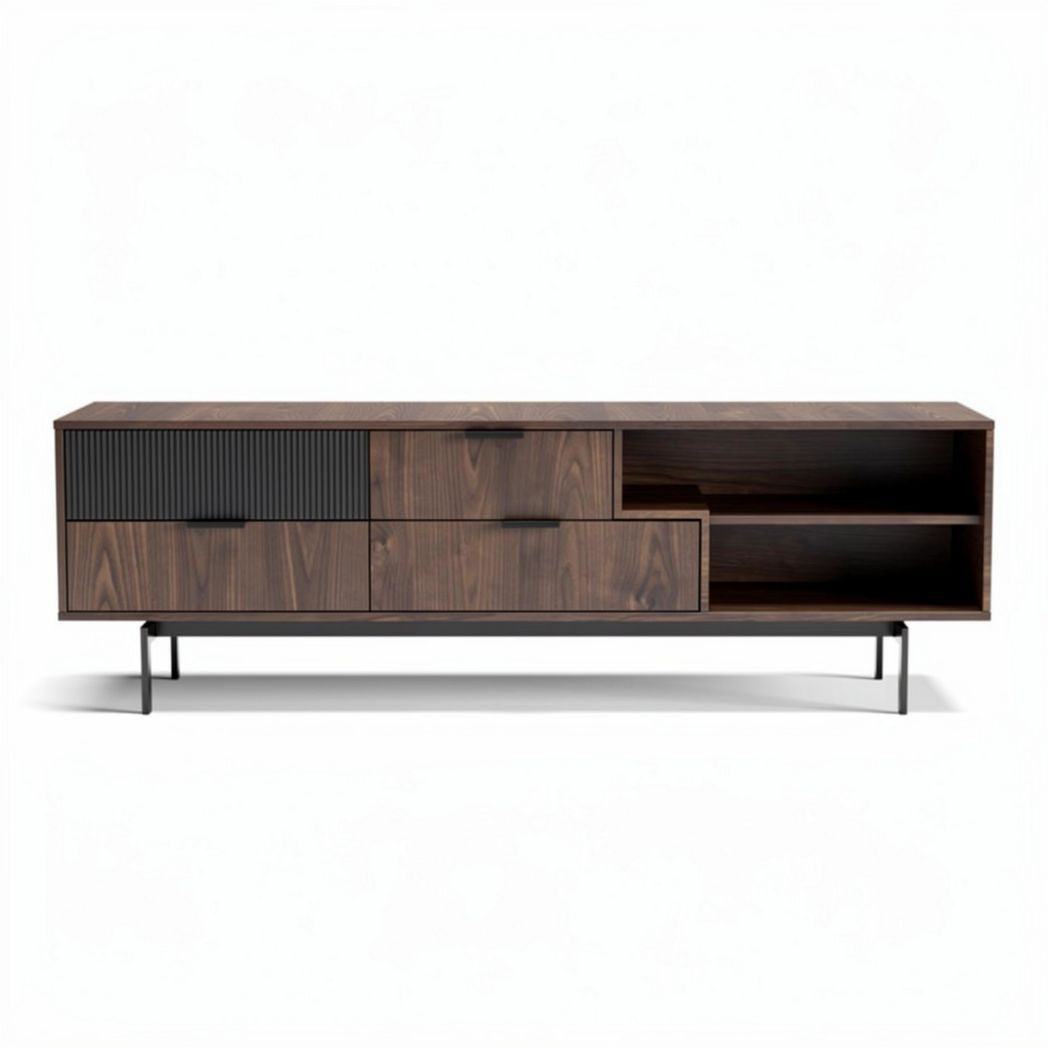 Modern wooden media console with mixed storage compartments 140 x 40 x 50cm