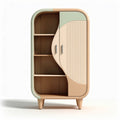 Wooden storage cabinet with curved door and open shelves 80 x 40 x 130cm