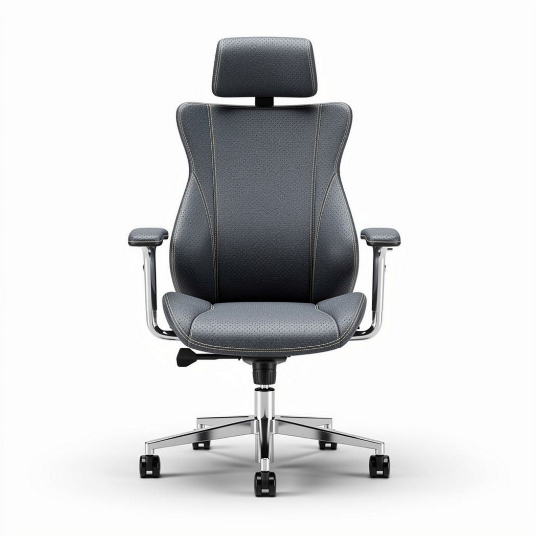 Ergonomic office chair with adjustable headrest and lumbar support in gray color