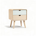 Wooden nightstand with two drawers in natural and pastel colors 40 x 40 x 50cm