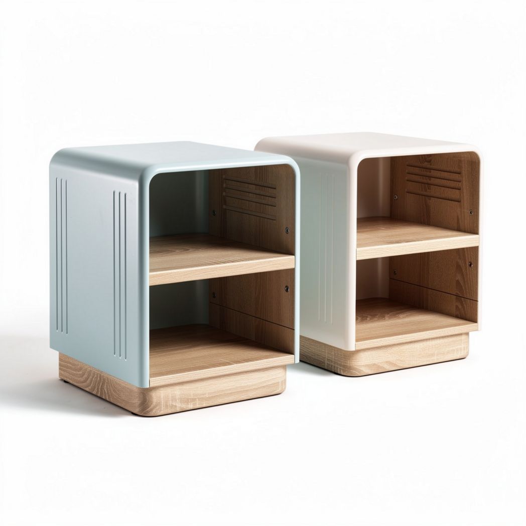 Wooden nightstand with two shelves in blue and white color 40 x 30 x 45cm