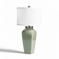 Ceramic table lamp with white fabric shade in light green color 15 x 15 x 45cm