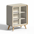 Glass door display cabinet in beige with wooden legs 60 x 40 x 90cm
