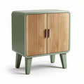 Green and wood accent nightstand with two doors and tapered legs 40 x 40 x 50cm
