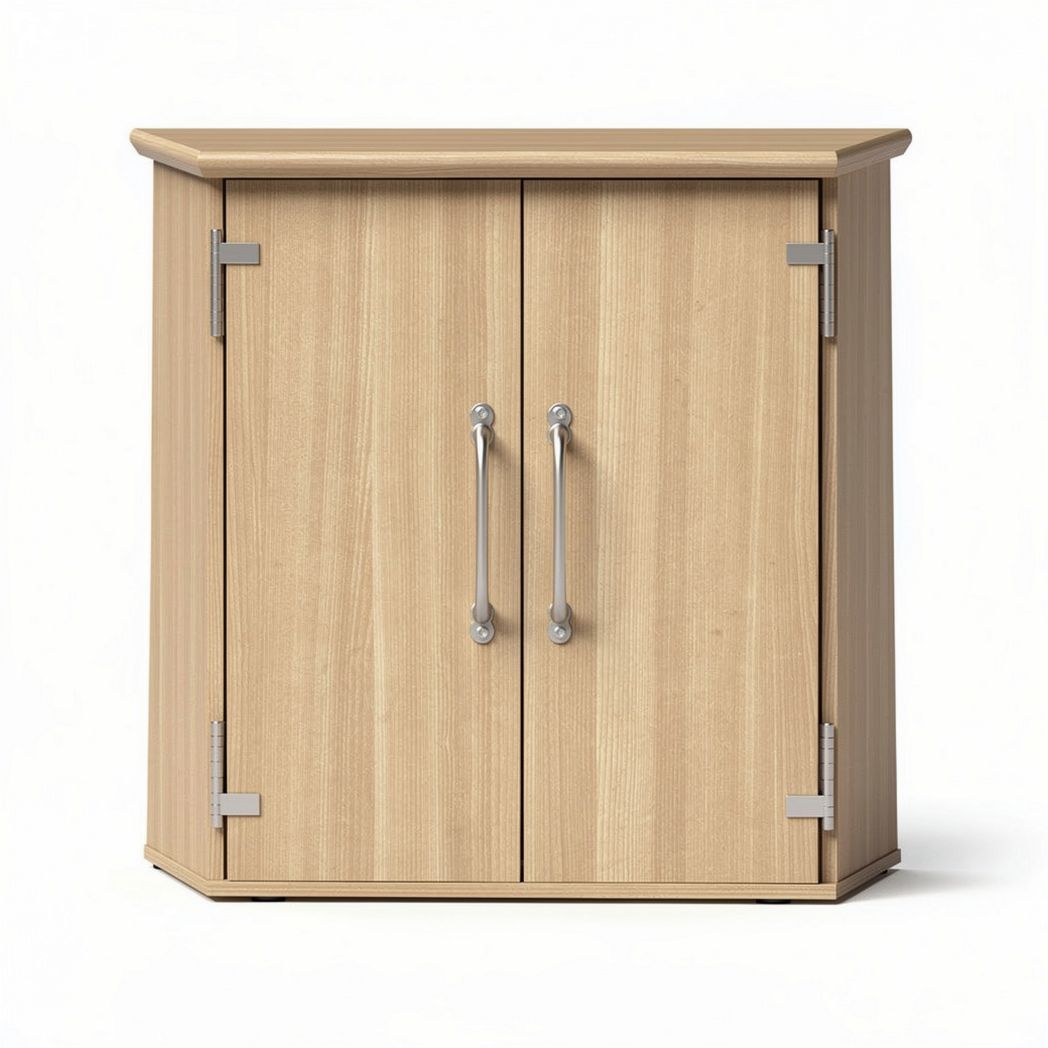 Wooden storage cabinet with double doors and silver handles 60 x 30 x 80cm