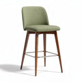 Green upholstered barstool with wooden legs and metal footrest 45 x 45 x 100cm