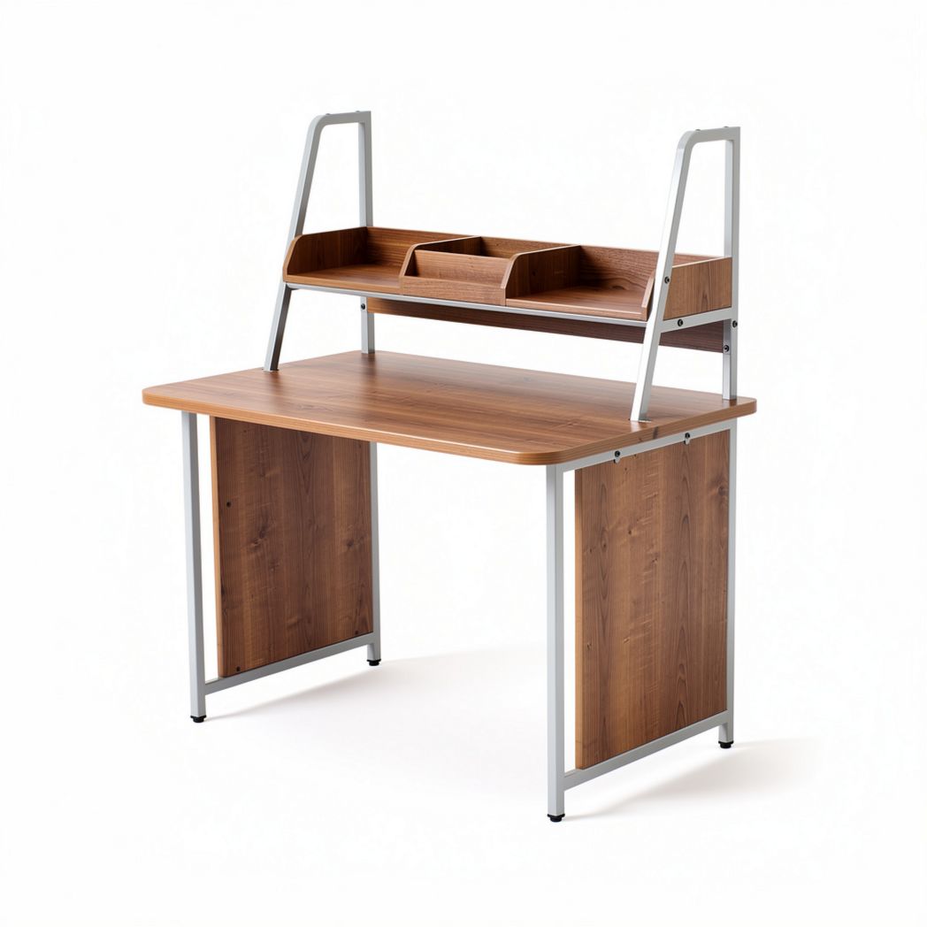 Wooden computer desk with metal frame and storage shelf 120 x 60 x 100cm