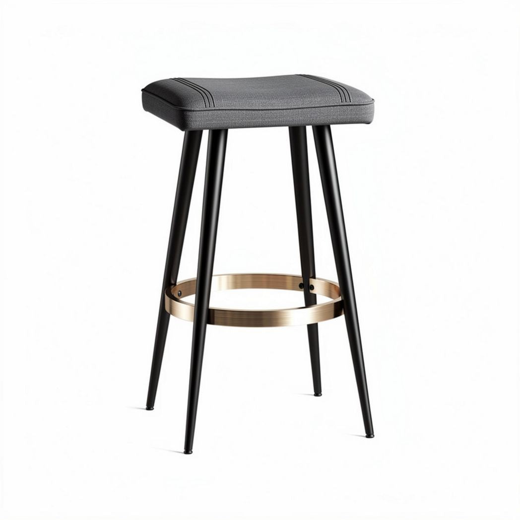 Bar stool with black metal legs and gray upholstered seat 40 x 40 x 75cm