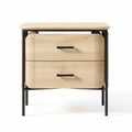 Wooden nightstand with two drawers and black metal legs 40 x 40 x 55cm