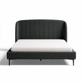 Fabric upholstered bed frame with vertical channel design in gray 200 x 160 x 100cm