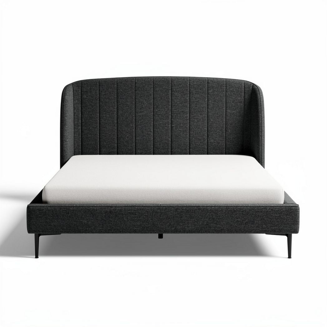 Fabric upholstered bed frame with vertical channel design in gray 200 x 160 x 100cm