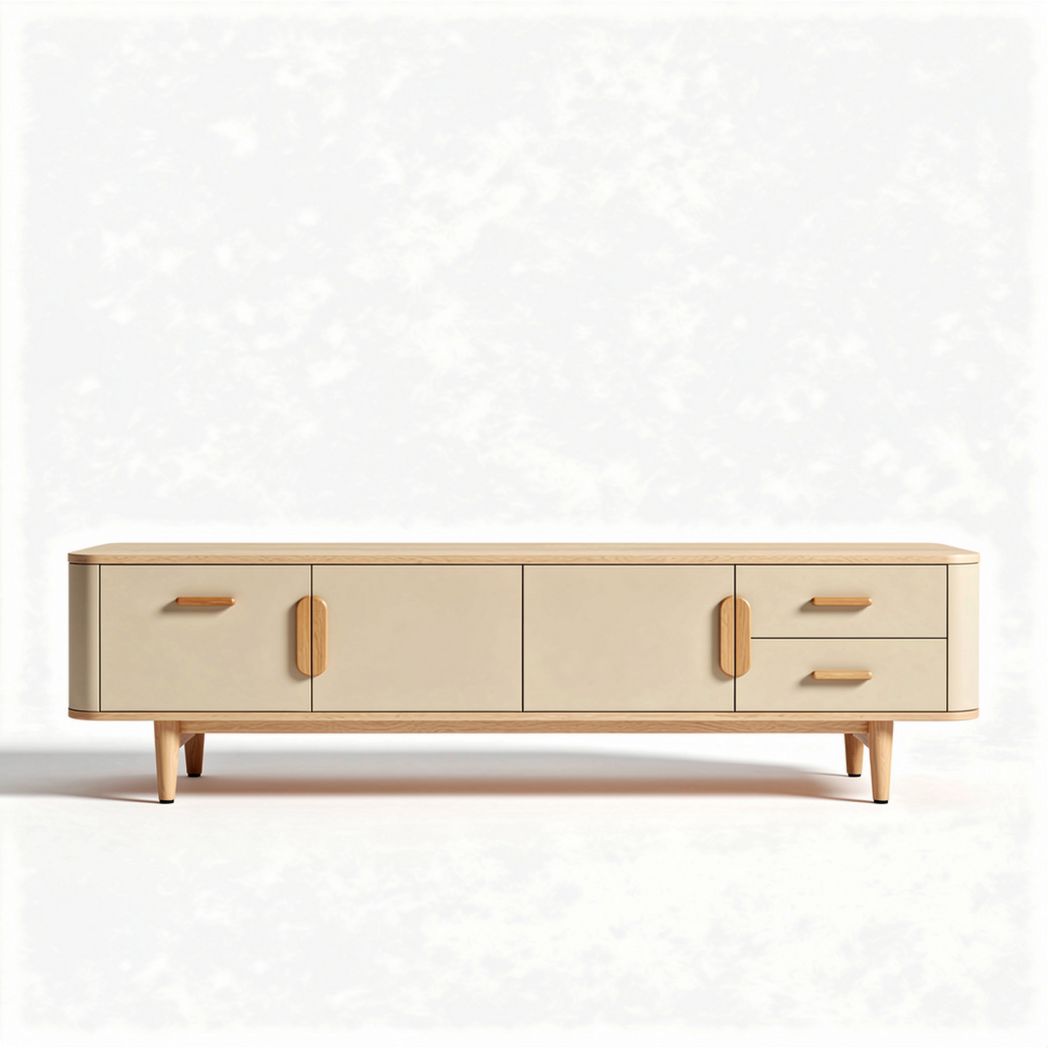 Modern wooden TV stand with storage drawers in beige color 150 x 40 x 50cm