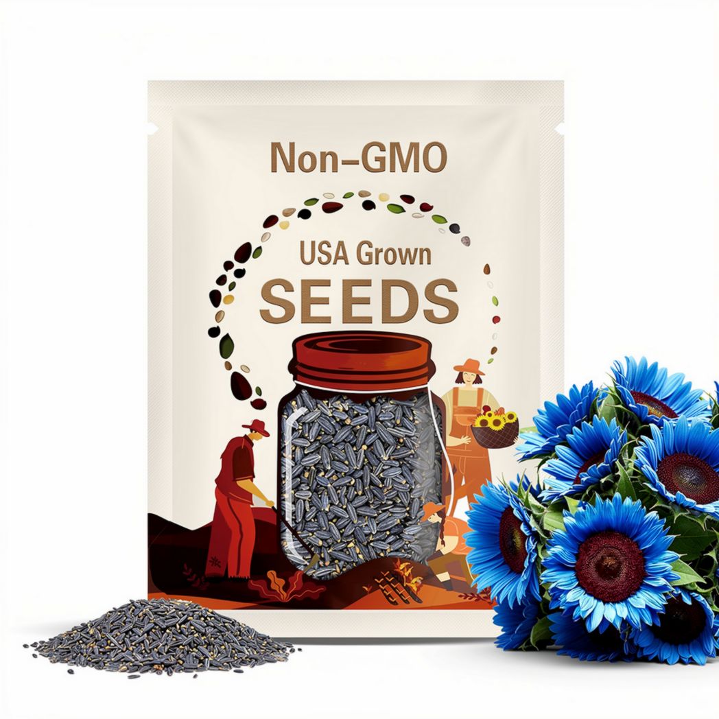 50 Seeds Midnight Oil Blue Sunflower Seeds: Rare Heirloom Garden